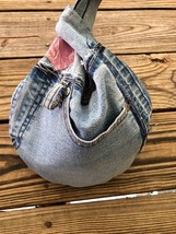 Upcycled Denim Jeans Japanese Knot Eco Friendly Wristlet Bag - £17.20 GBP
