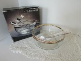 VTG 1986 GODINGER CRYSTAL 3 PIECE SALAD SET SILVERPLATE RIM &amp; SERVERS MIB - $184.65 MXN