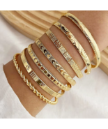 7Pcs Punk Gold Bracelets for Women Goth Heart Metal Bangle Jewelry Gifts... - $187.02 MXN
