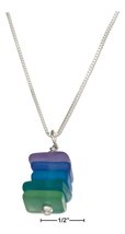 Necklace Sterling Silver 16&quot;-18&quot; Adj Stacked Beach Palette Blue Green Sea Glass  - £84.72 GBP