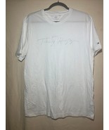 TOMMY HILFIGER T-Shirt Men Large White Embroidered Spellout Logo Tee Cot... - $376.75 MXN