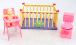 Vintage Dollhouse Miniature Baby High Chair Play Pen Toilet Pink Yellow Lot - £11.27 GBP
