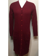 Nina Leonard Burgundy Ribbed Button Up Sweater Dress Pockets Size XS Cla... - $314.21 MXN