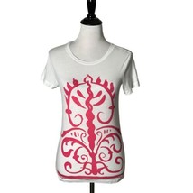 J. Crew Women&#39;s Vintage Graphic Tee Pink White Cotton Art To Wear Size M - £12.73 GBP