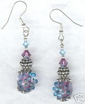 Aqua Purple Crystal Lampwork Crystal Dangle Earrings - £15.97 GBP