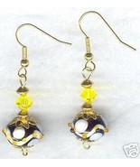 Yellow White Swirl Black Lampwork Crystal Earrings - $25.97 CAD