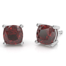 Lab-Created Ruby 6mm Cushion Stud Earrings in 10k White Gold - £199.03 GBP