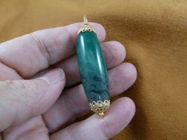 J-198-3) Green Moss Agate gemstone gem cylinder bead gold alloy wired PENDANT - £15.43 GBP