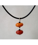 Red Orange Pendant Beaded Black Neoprene Necklace Unique Handmade One-Of... - $34.00