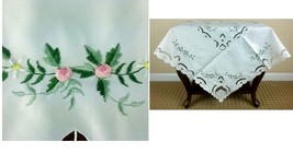 33&quot; Square Ivory Embroidered Rose bud Cutwork Embroidery Tablecloth - $30.99