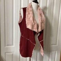 Davi &amp; Dani Faux Suede Vest Sz M Open Front Collared Soft Sherpa Lining - $17.88