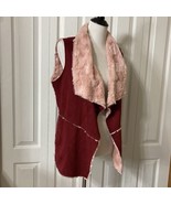 Davi &amp; Dani Faux Suede Vest Sz M Open Front Collared Soft Sherpa Lining - $17.88