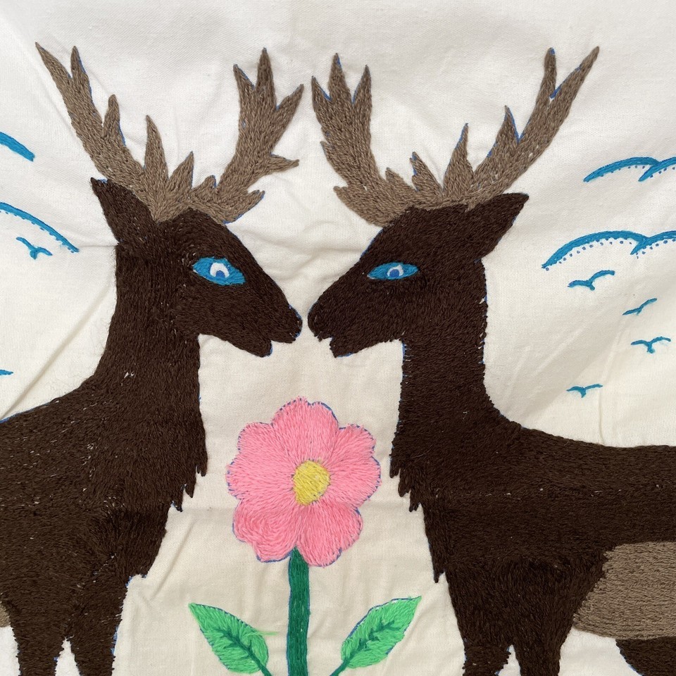 Pillowcase Hand Embroidered with Moose and Flower Cottage Core Cabin  Decor Item image 2