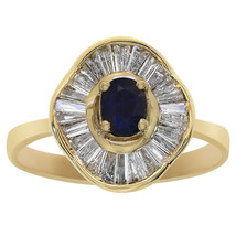 0.40 Carat Oval Cut Sapphire with 0.75 Carat Diamonds Vintage Ring 14K Yellow Go - £723.77 GBP