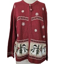 Red Holiday Snowman Full Zip Sweater Size Large - £19.67 GBP