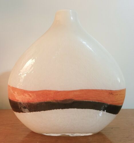 Pier 1 Flat 12" x 4" x 12" Decorative Glass Vase w/ Orange & Brown Stripes - $39.59