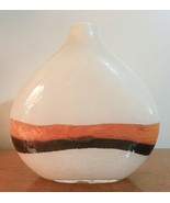 Pier 1 Flat 12&quot; x 4&quot; x 12&quot; Decorative Glass Vase w/ Orange &amp; Brown Stripes - £31.74 GBP