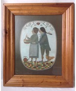 Framed R Davey Whats Cooking Folk Art Print Primitive Pine Frame Pilgrim... - £31.92 GBP