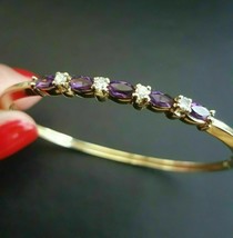 5.20Ct Oval Cut Simulated Purple Amethyst Bangle Bracelet Gold Plated925 Silver - £129.47 GBP