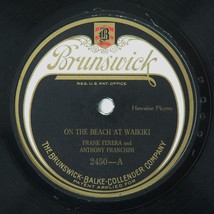 Frank Ferera   On The Beach At Waikiki 1920&#39;s 78rpm Vg Hawaiian Brunswick 2450 - £14.99 GBP