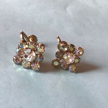 Vintage Weiss Signed Clear Aurora Borealis Rhinestone Small Square Screwback Ear - £14.87 GBP