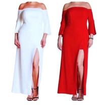 $410 ABS Allen Schwartz Long Gown 1X Plus Dress Ivory Off Shoulder Bell ... - £128.01 GBP