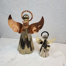 Vintage Angel Candle Holder &amp; Figurine Christmas 2 Toned Silver Gold Metal Set - $37.01