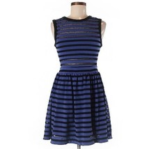 Silence and Noise Dark Blue Striped Fit &amp; Flare Dress Size Small - £15.03 GBP