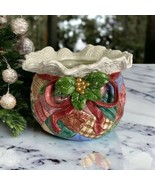 Vintage Fitz And Floyd Christmas Quilt Cache Large Pot Bowl Retired 1992... - £91.14 GBP