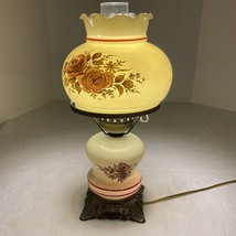Hurricane Lamp 3 Way Switch Pink Roses Gone With Wind Glass Table Vintage FLAWS - £75.10 GBP