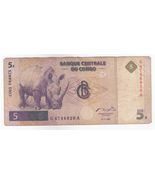 Congo 5 Francs Note, 1997, (01/11/1997) Sn: G4748920A, Rhino, P86, VF, R... - $20.87