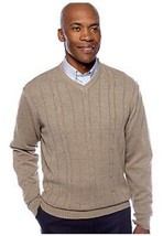 NWT  SADDLEBRED XL  COTTON CABLE KNIT V NECK SWEATER TAUPE HETH.  MSRP $55. - £9.29 GBP