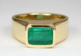 3Ct Simulated Green Emerald Created Engagement Ring 14K YellowGold Plated Silver - £118.69 GBP