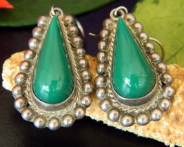 Vintage Diaz Santoyo CJB Earrings Sterling Silver Green Onyx Mexico - £33.53 GBP