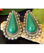 Vintage Diaz Santoyo CJB Earrings Sterling Silver Green Onyx Mexico - €41,04 EUR