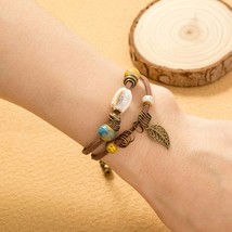 Handmade Bracelet, Cowhide Rope Ceramic Bohemian Couple Bracelets, Handmade Gift - £12.06 GBP