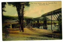 The Three Bridges over Deerfield River at Greenfield Massachusetts 1908 Postcard - £11.07 GBP