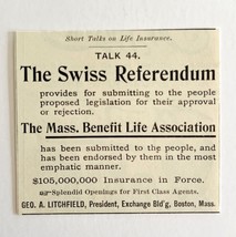 Mass Life Swiss Referendum 1894 Advertisement Victorian Insurance ADBN1zz - $374.50 MXN