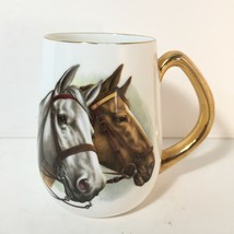 Vintage Horse English Equestrian Coffee Mug Gold Handle Rosina Made In England - £15.90 GBP