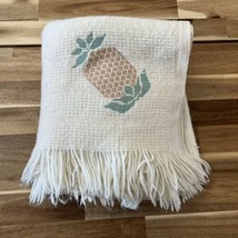 Vintage Faribo Wool Blend Cream Fringe Throw Blanket With Pineapple Acce... - $590.67 MXN