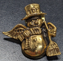 Angel Snowman with Broom Gold Tone - signed CAMCO - Brooch Lapel Hat Pin - £7.75 GBP
