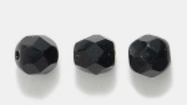 6mm Czech Fire Polish, Opaque Black, Glass Beads, 50 - $2.75