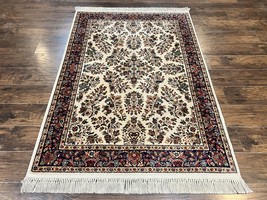 Karatan Rug 4x6 Ivory Sarouk #760 Wool Carpet Vintage Original 700 Collection - £1,105.32 GBP