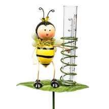 Rain Gauge Garden Metal Stake Bumblebee Decorative Outdoor Yard Decor - £12.73 GBP