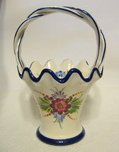Floral Basket Hand Painted Ceramic Pottery Portugal #90 CR - £26.97 GBP