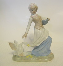 Girl &amp; Goose Porcelain Figurine #3080 Lenwile Ardalt Artware Taiwan - £19.30 GBP