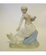 Girl &amp; Goose Porcelain Figurine #3080 Lenwile Ardalt Artware Taiwan - £19.29 GBP