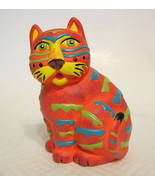 Decorative Cat Wood Figurine Bright Colors Philippines - £19.65 GBP