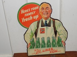 Vintage 1949 Here’s Your Family “Fresh Up” 7Up Cardboard Store Display Sign - $74.25
