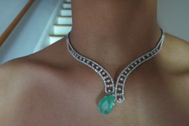 Estate 14k white gold 20 cts Colombian Emerald &amp; 3 cts diamond Choker necklace - £23,740.86 GBP